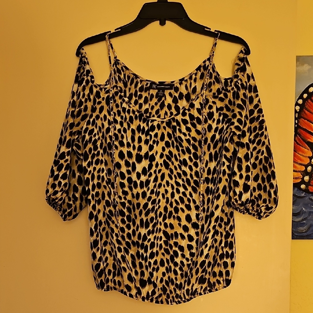 INC International Concepts Animal Print Cold Shoulder Blouse